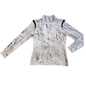 NEVERMINDALL Black and White Marble Loose Neck Turtle Top Size Medium